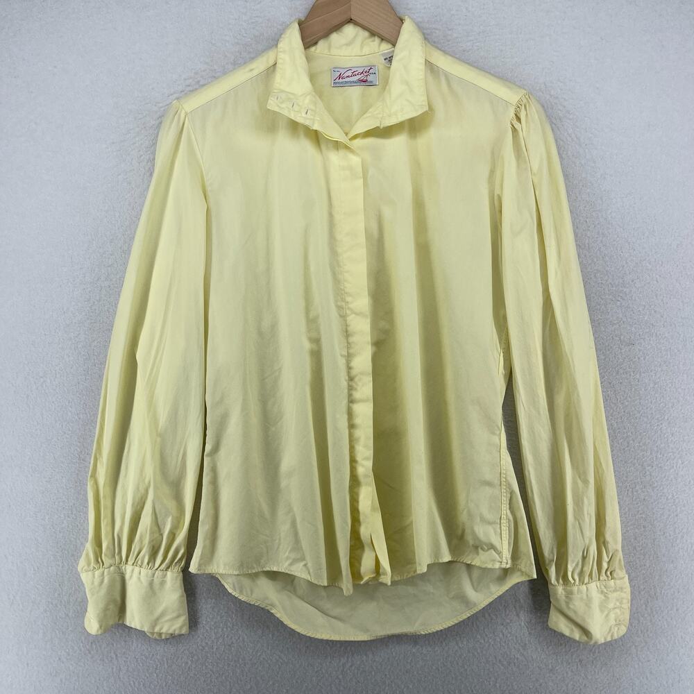 NANTUCKET Shirt Womens 14 High Neck Button Up Long Sleeve Cotton Yellow USA Vtg